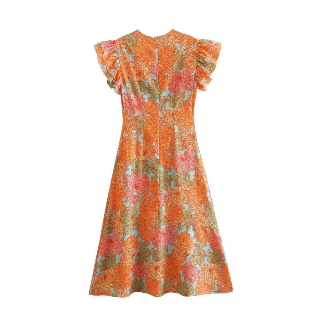 Spring Round Neck Short Sleeve Printed Dress